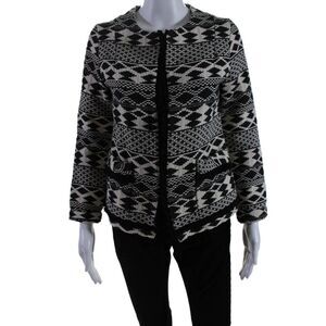 Myne Womens Cotton Textured Tweed Fray Abstract Print Jacket Black Size 0